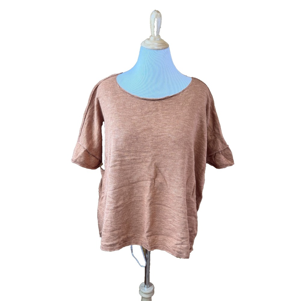 Free People Beach Knit Cropped Oversized Rusty Brown Sweater Size M